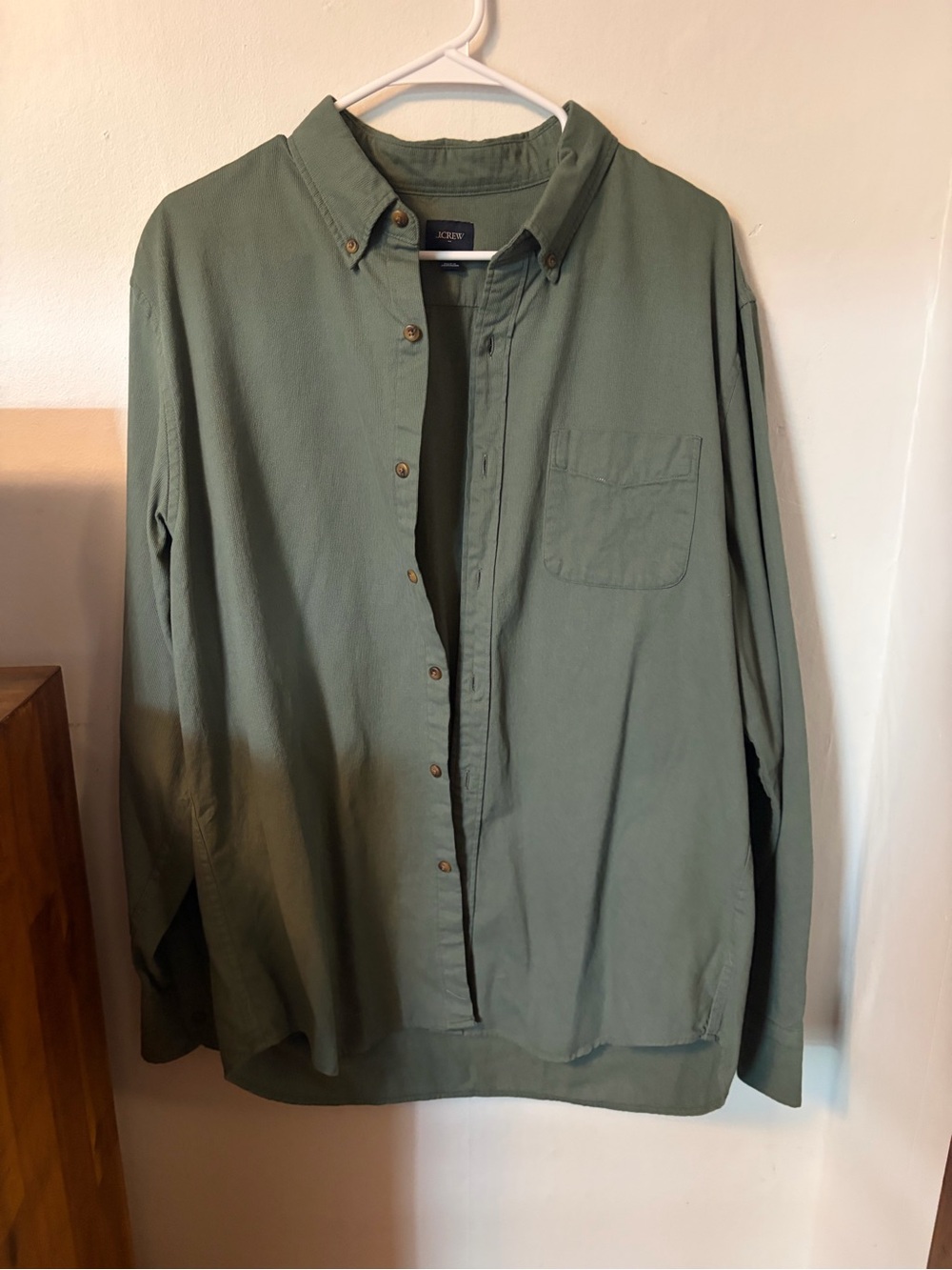 J. Crew Men's Olive Button-Down Shirt with Chest Pocket